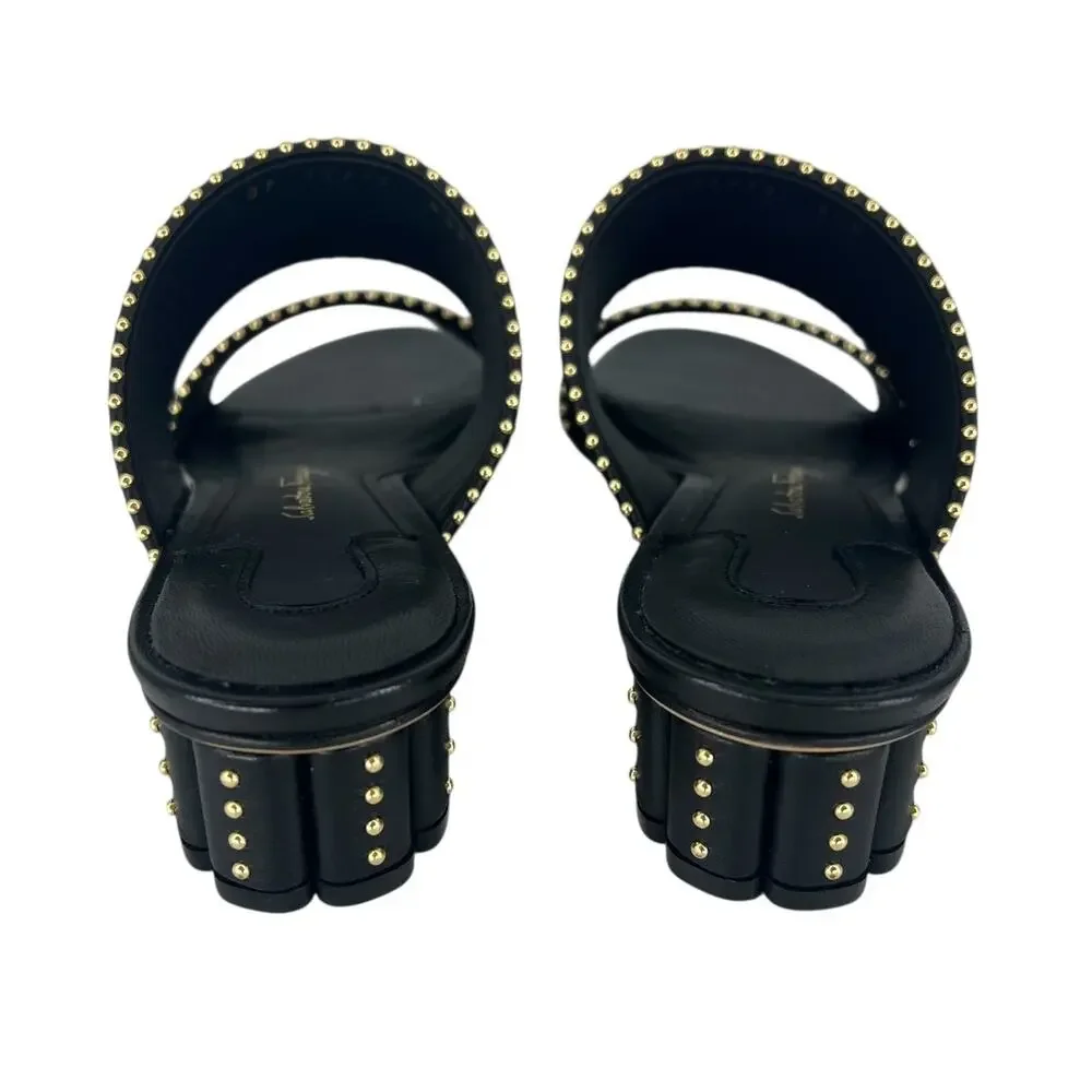 Salvatore Ferragamo Black Belluno Studs Slide Two-Strap Mule - Picture 9 of 14